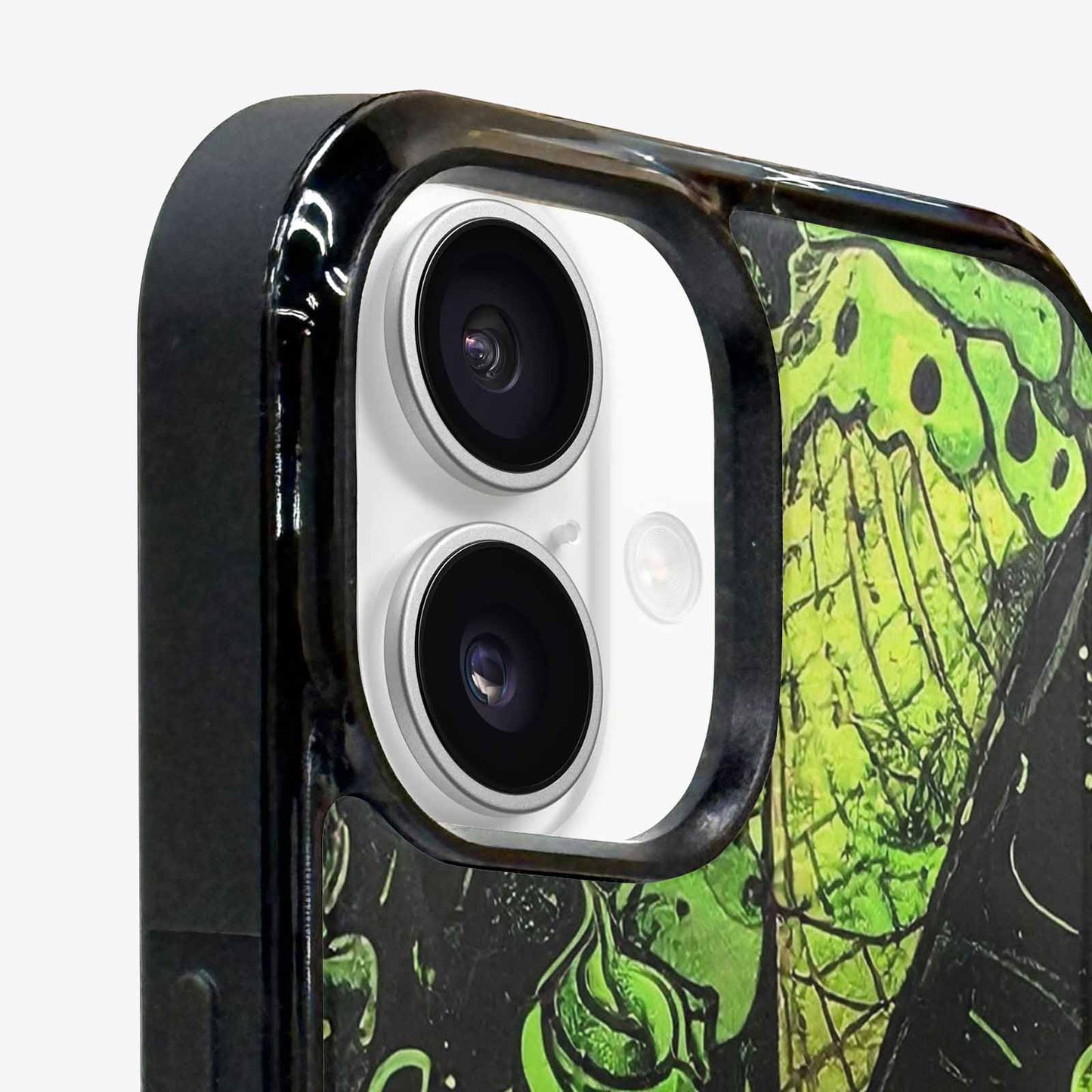 iPhone 16 Case — Ice Cream Motif Black Green Ink, Custom Art Phone Cover