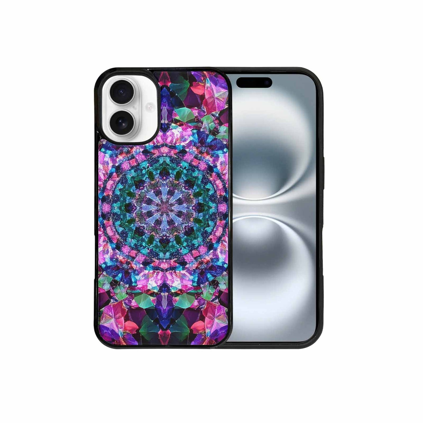 iPhone 16 Plus Case — Crystal Mandala Art Seamless Pattern Vibrant, Personalized Phone Case