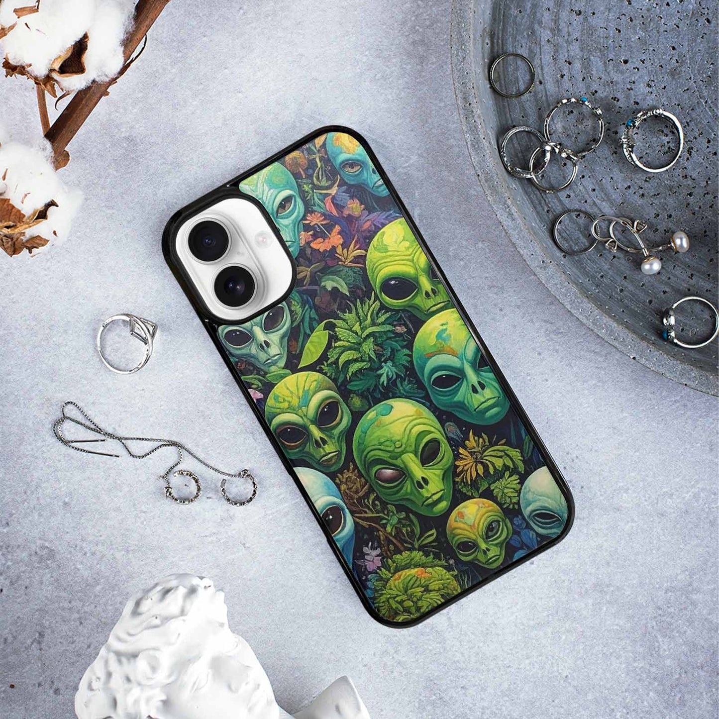iPhone 16 Plus Case — Aliens Pattern Hundreds Of Sma Ajm, Custom Print Case Cover