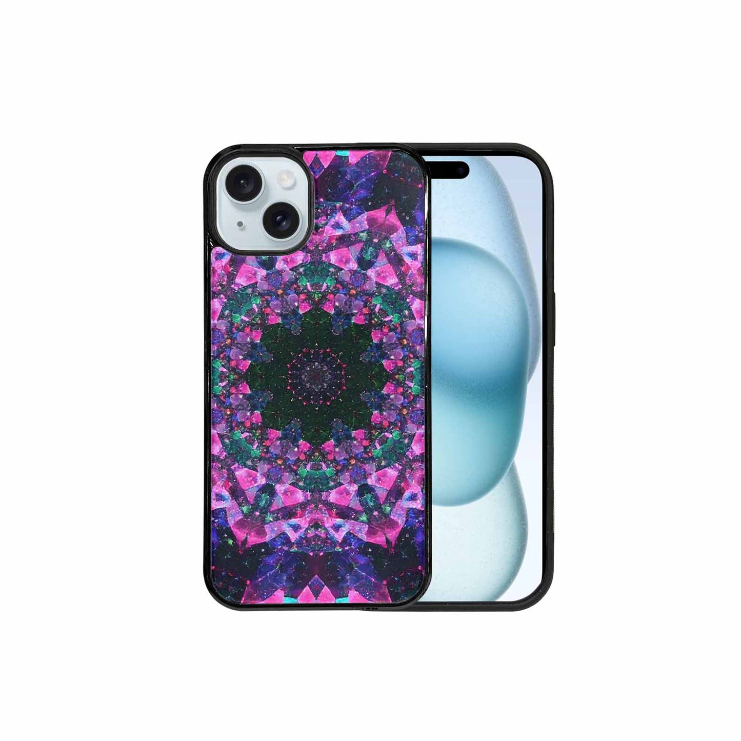 iPhone 15 Plus Case — Crystal Mandala Art Seamless Pattern Vibrant, Custom Made Phone Cover
