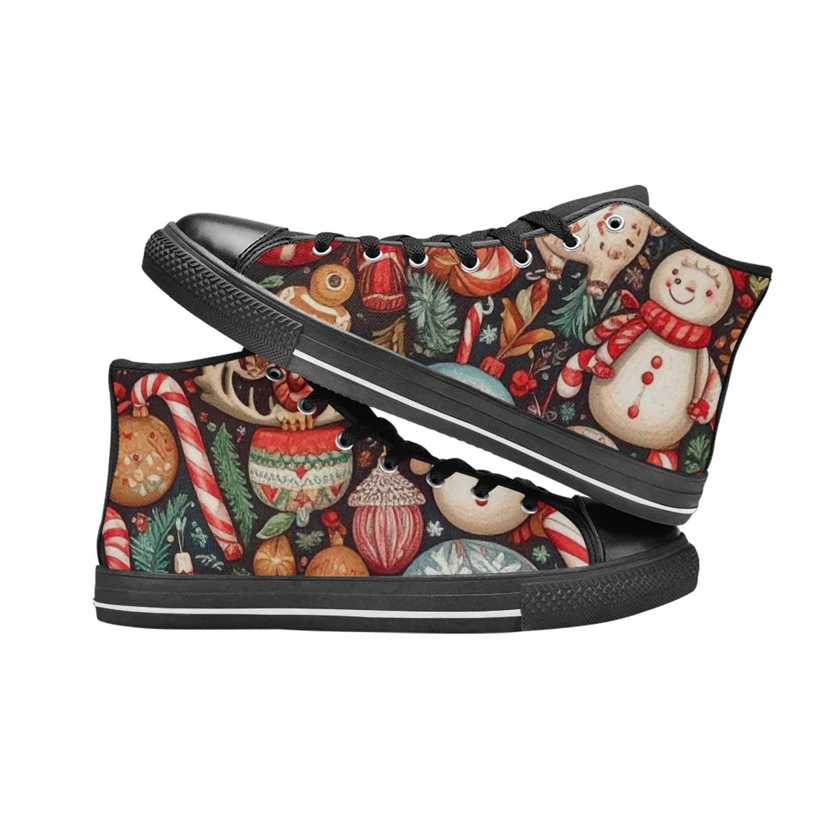 MEN'S Christmas Holly Snowflake High Top Canvas Vibrant Chaos Custom Shoes