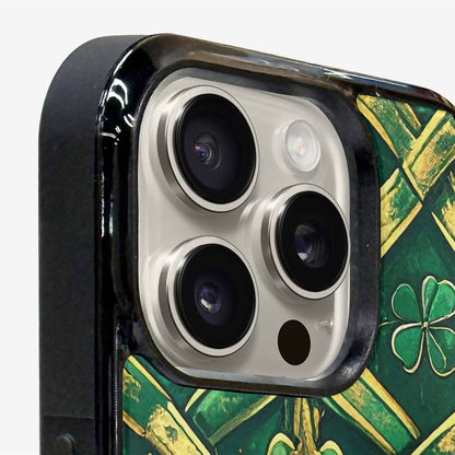 iPhone 15 Pro Max Case — Irish Celtic Knot Pattern Shamrocks Seamless, Customized Protective Case