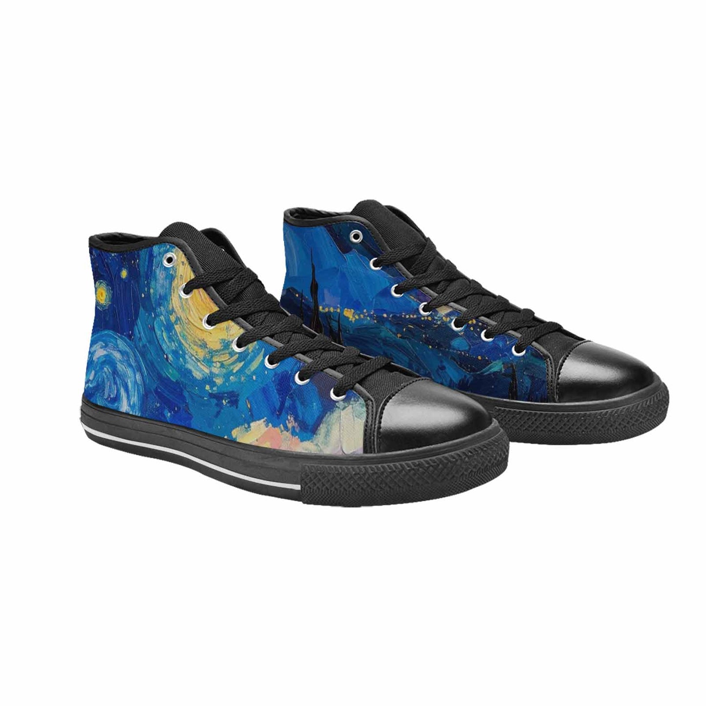 WOMEN'S Starry Night Van Gogh High Top Canvas Vibrant Chaos Sneakers