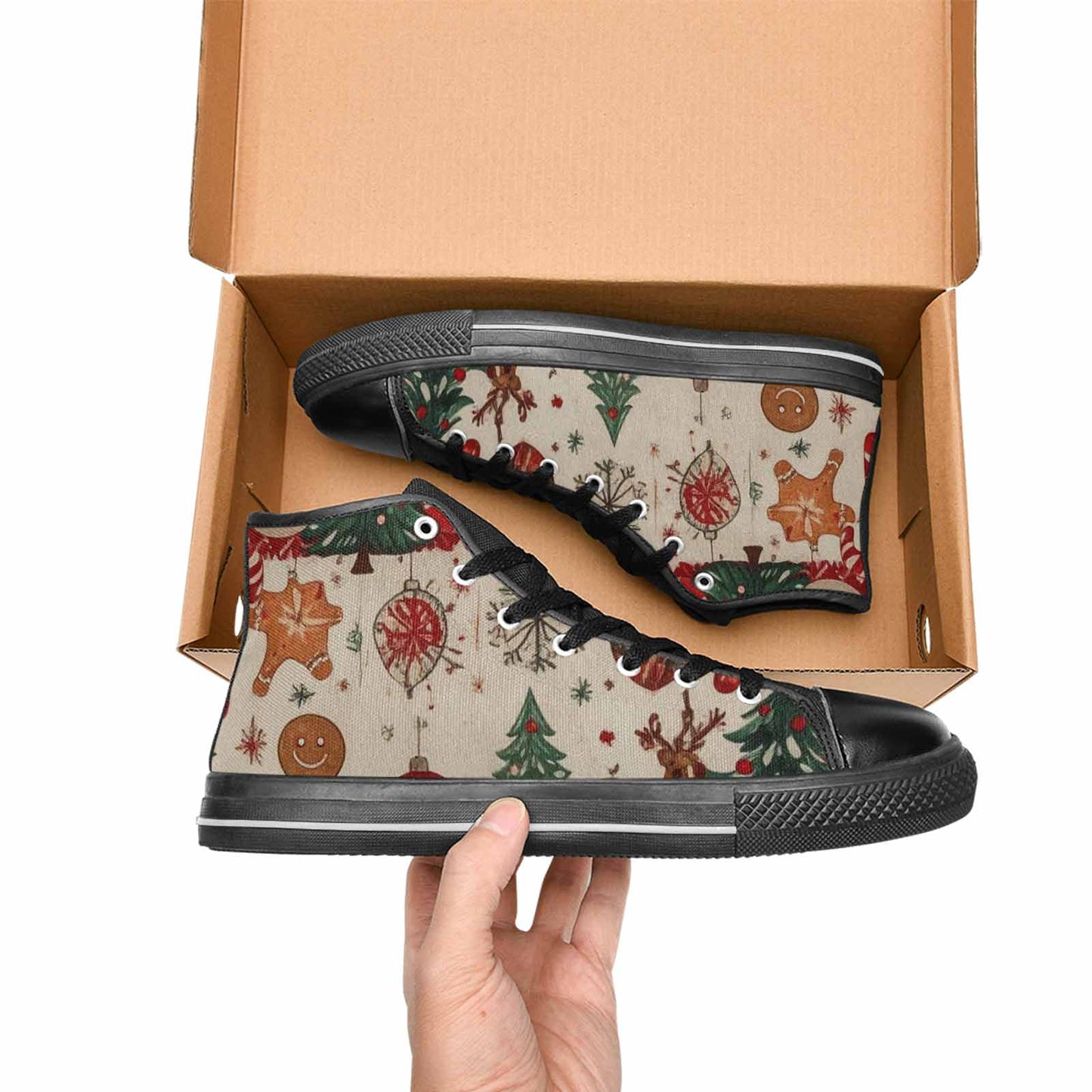 WOMEN'S Christmas Holly Snowflake High Top Canvas Neon Fantasy Custom Sneakers