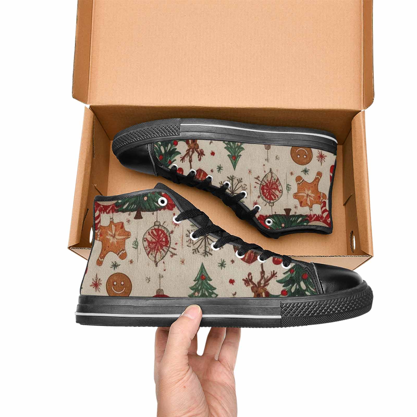 WOMEN'S Christmas Holly Snowflake High Top Canvas Neon Fantasy Custom Sneakers