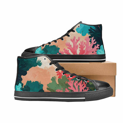 WOMEN'S Camo Coral Turquoise High Top Canvas Grunge Sneakers