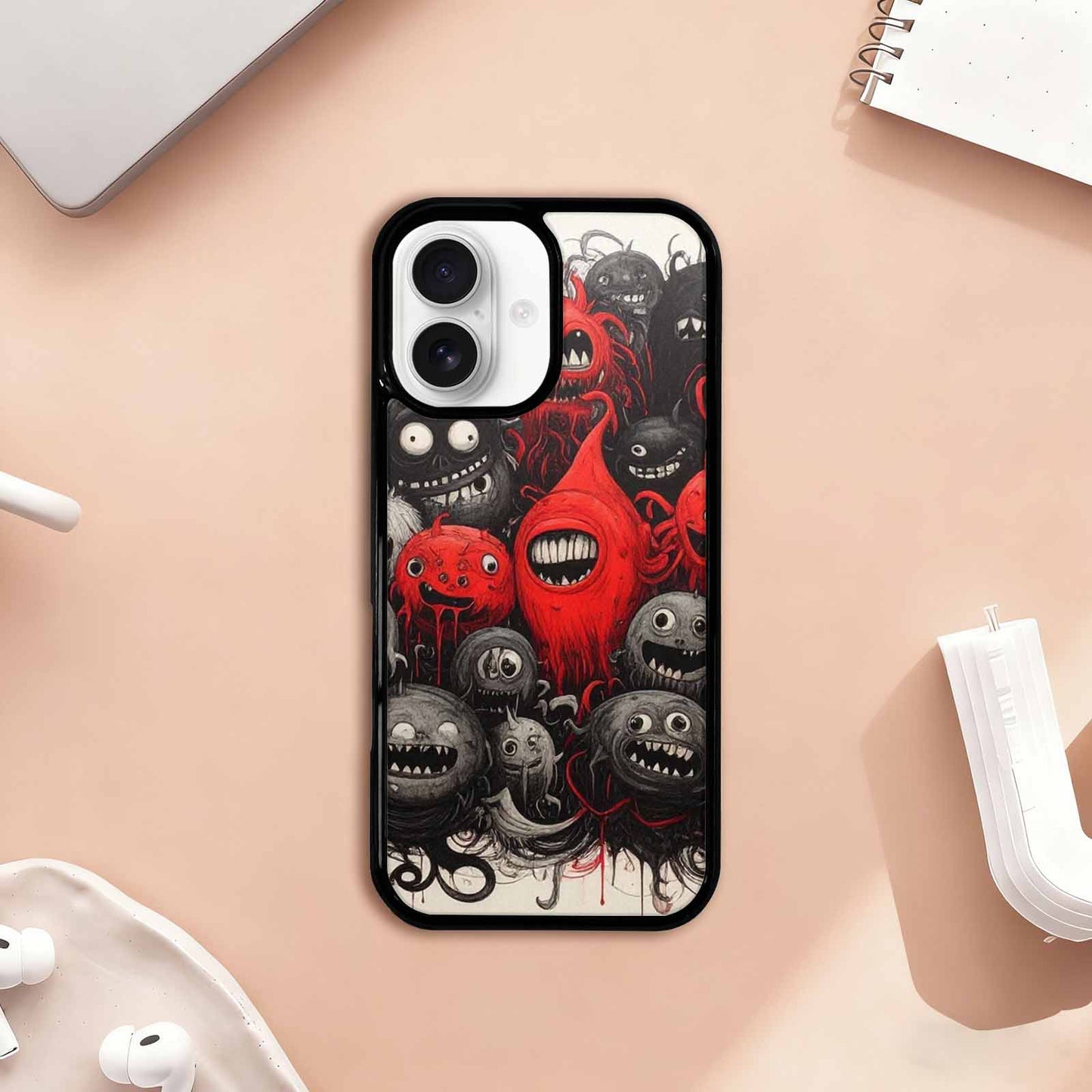 iPhone 17 Case — Black &amp; Red Ink Cartoon Cute, Original Design Phone Case