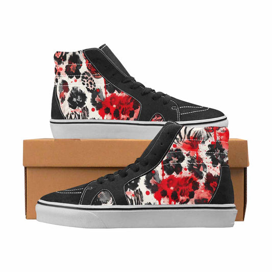 WOMEN'S Leopard Black & Red Ink High Top Canvas Unique Print Cottagecore All Over Print Shoes