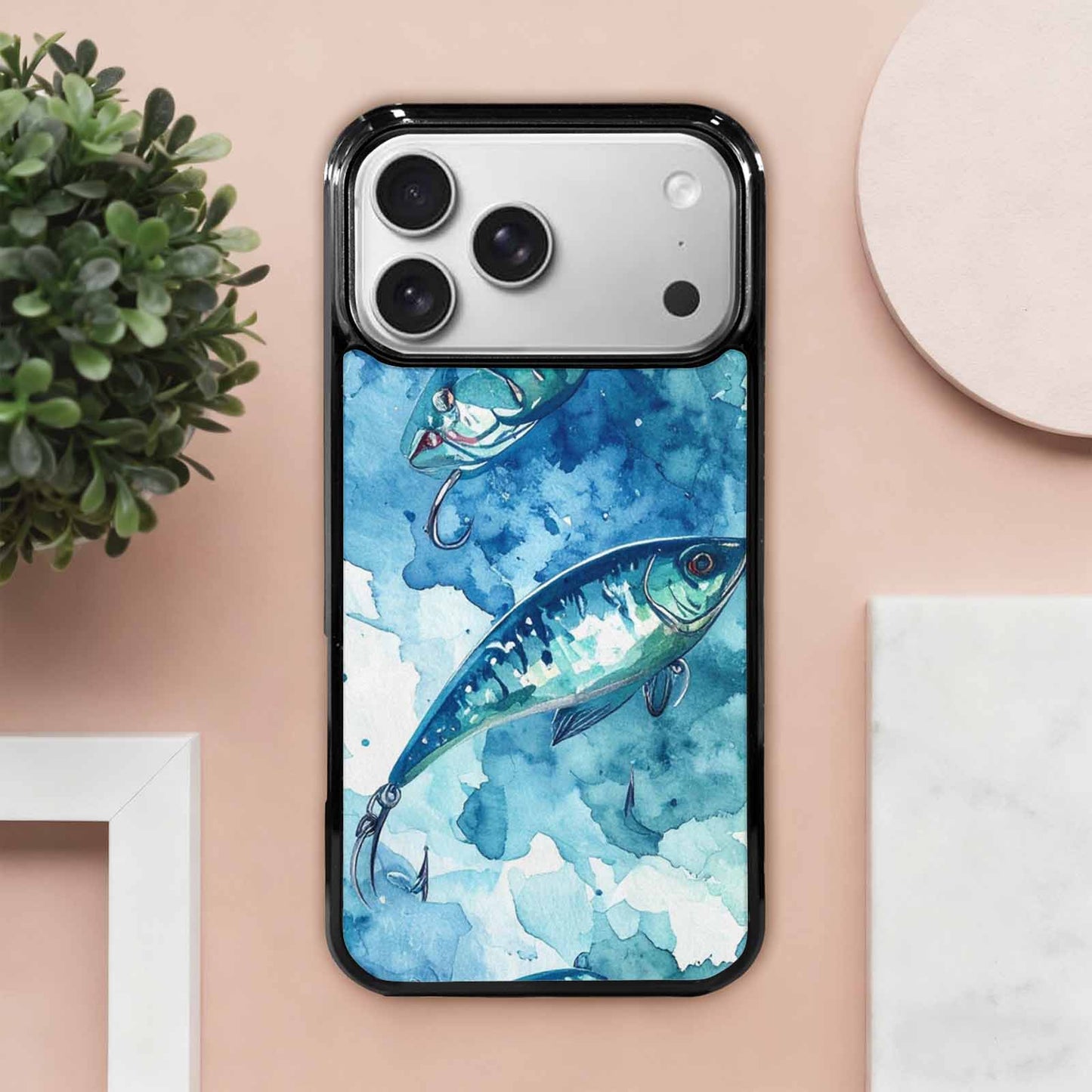 iPhone 17 Pro Max Case — Fishing Lure And Hook Watercolor Abstract, Original Design Phone Case