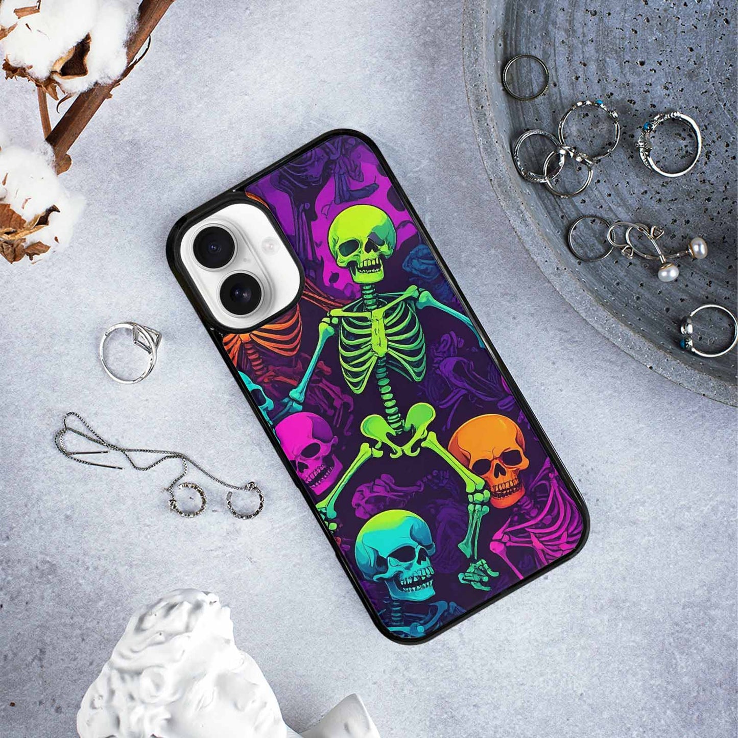 iPhone 16 Plus Case — Glowing Skeleton Pattern Hundreds Of Small, Personalized Phone Case
