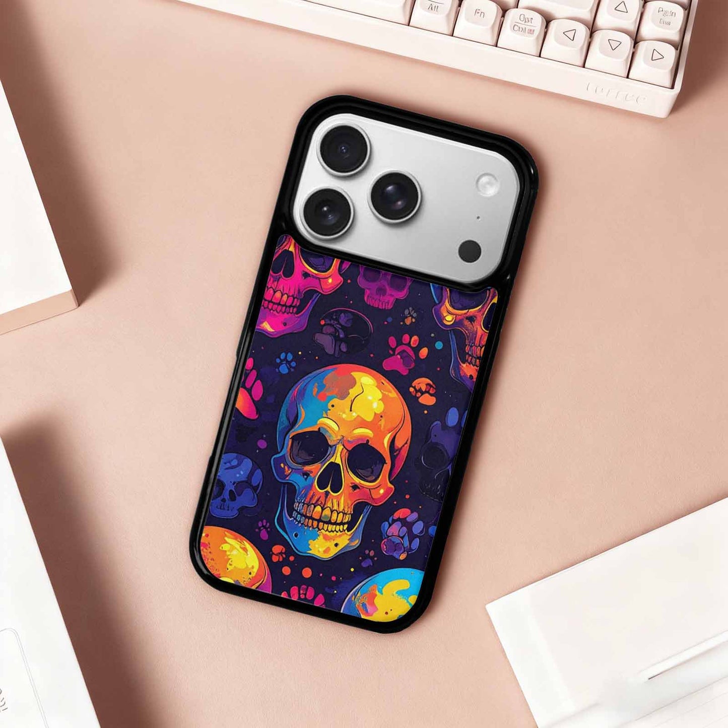 iPhone 17 Pro Case — Iridescent Millions Of Paw Gothic Skulls, Custom Designed Case Cover
