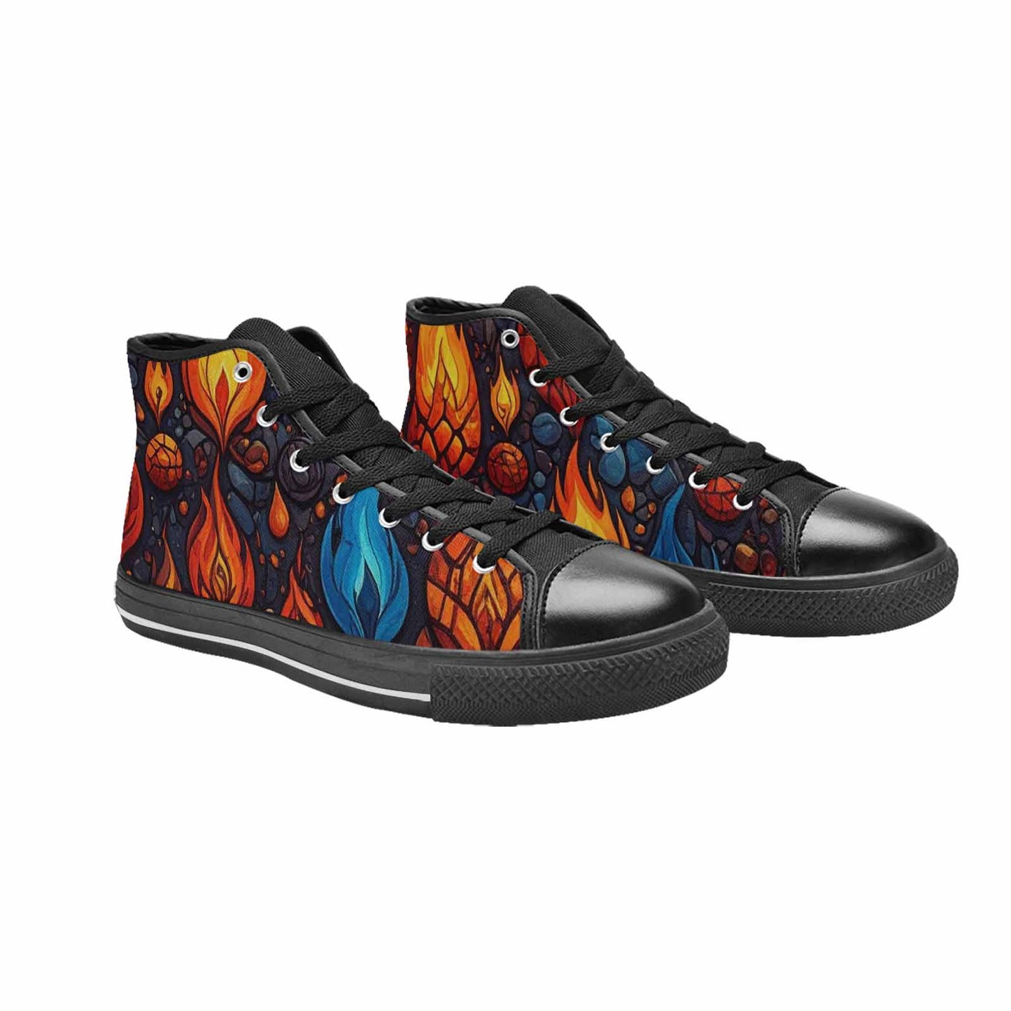 WOMEN'S Fire Flame High Top Canvas Grunge Shoes