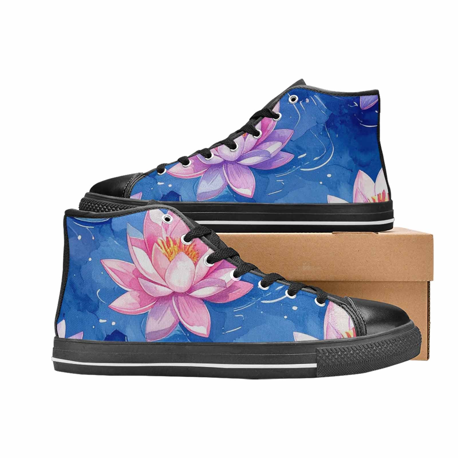 WOMEN'S Water Lilies Impressionist High Top Canvas Dark Academia Custom Shoes