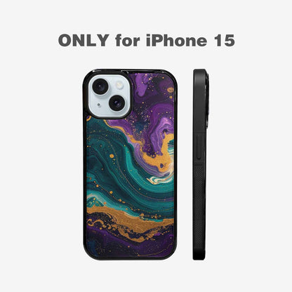 iPhone 15 Case — Marbled Swirl Texture Blended With Galaxy, Personalized Phone Case