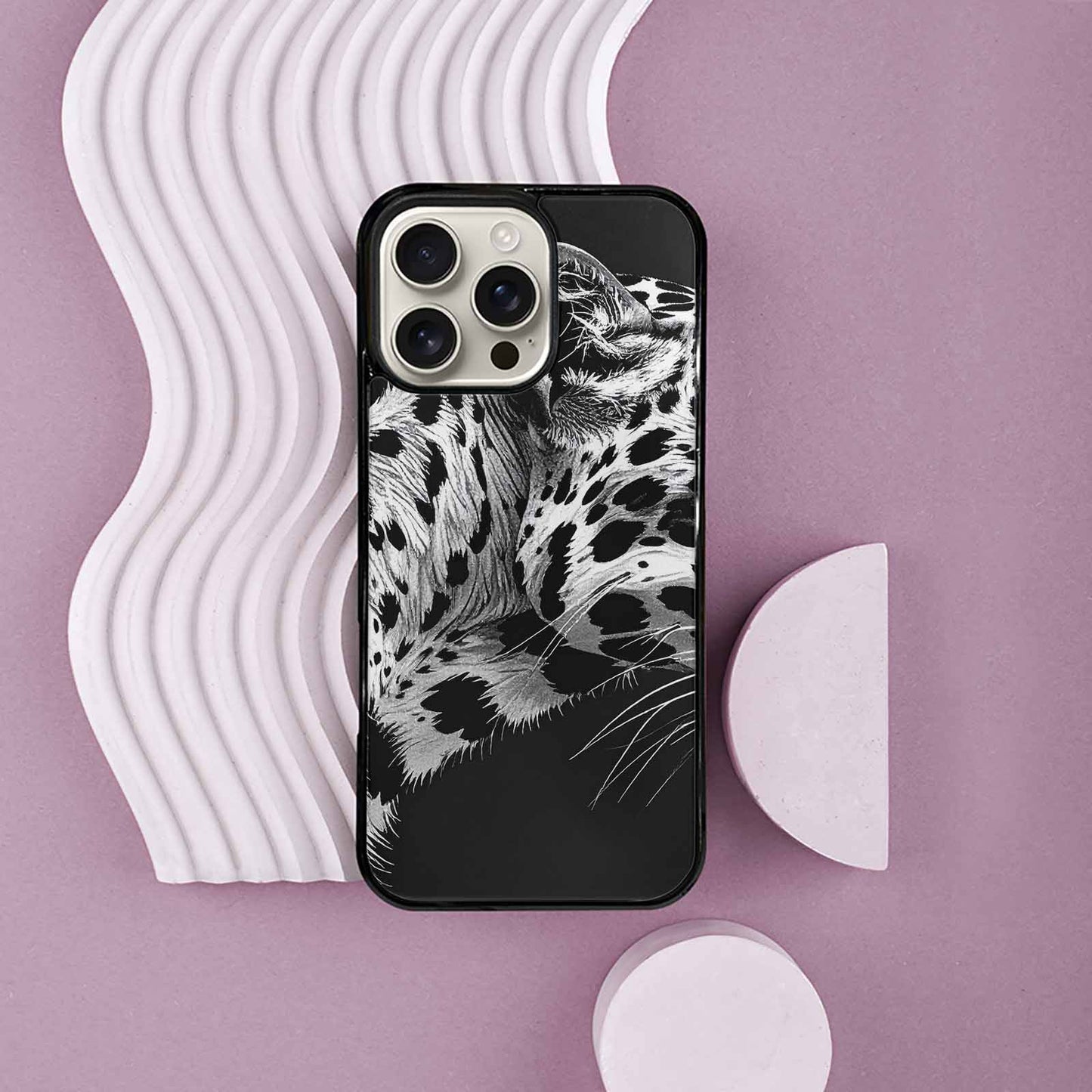 iPhone 16 Pro Max Case — Leopard Print Black And White Style, Custom Made Phone Cover