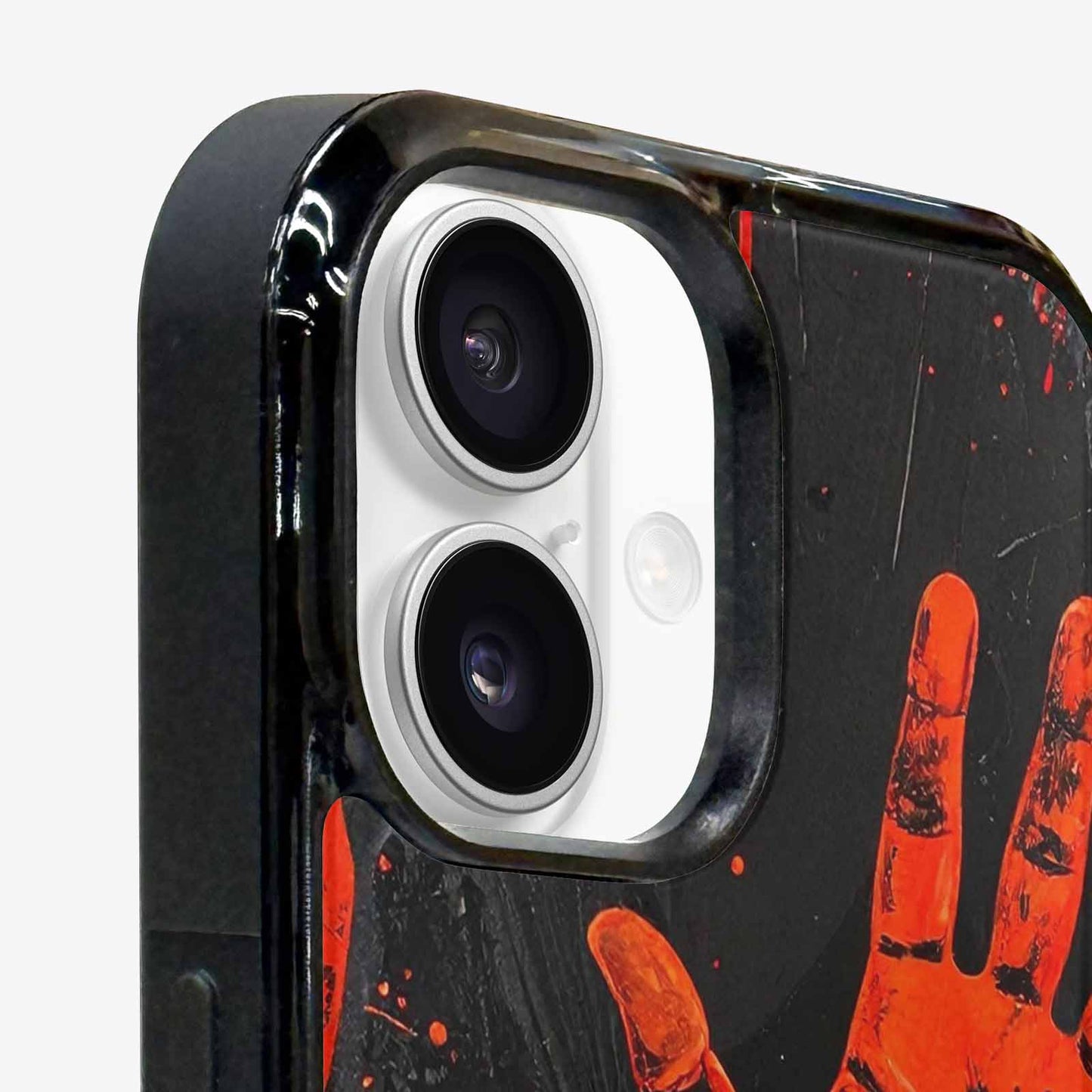 iPhone 16 Case — Splatter Paint Art Hand Prints Black, Custom Made Phone Cover