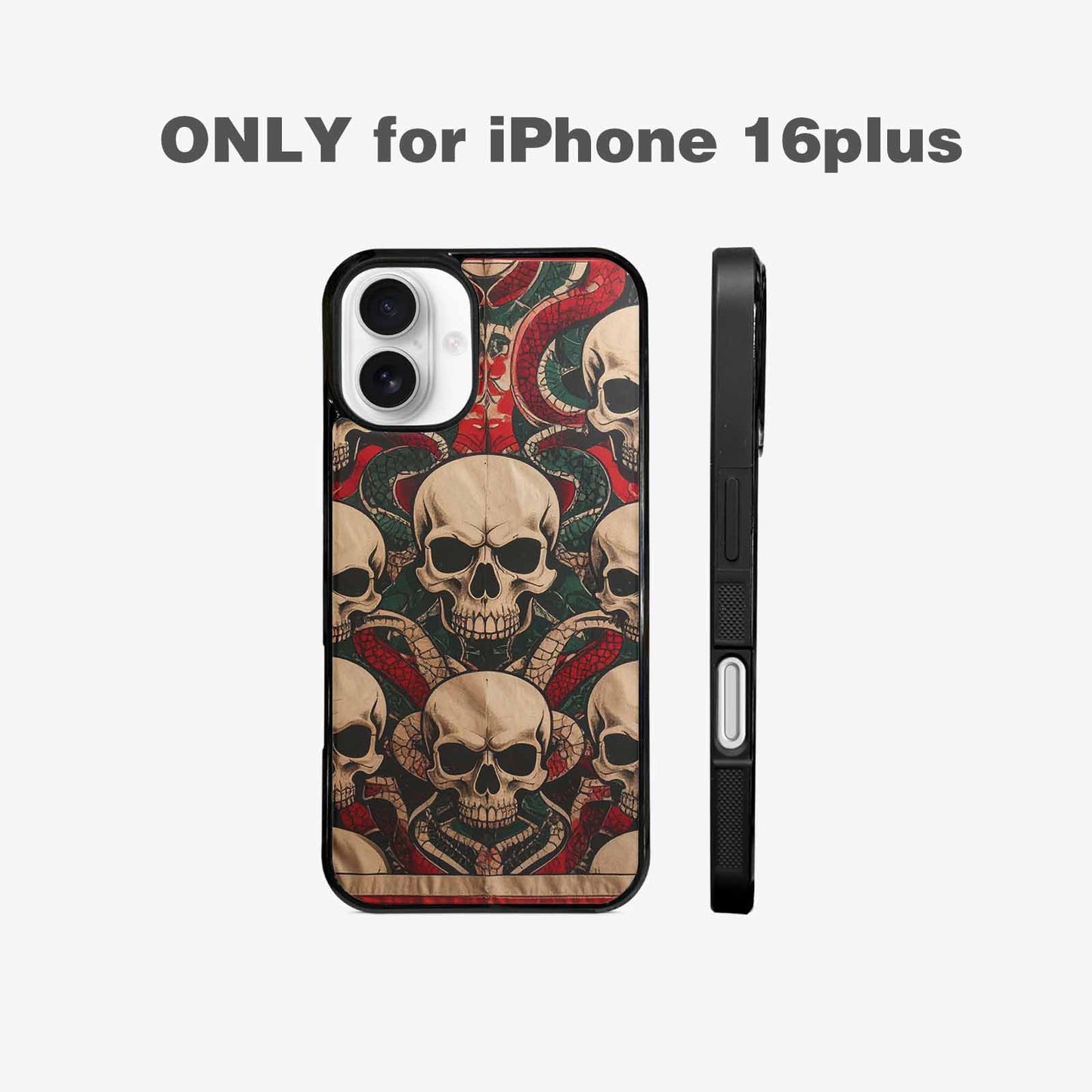 iPhone 16 Plus Case — Traditional Tattoo Style Skulls Entwined With, Custom Made Phone Cover