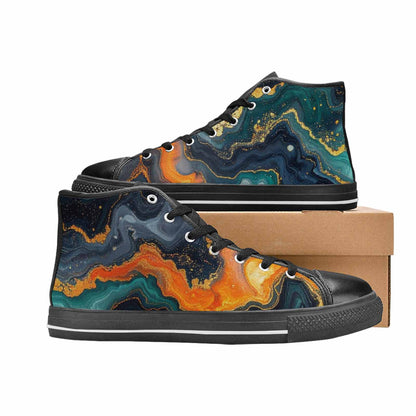MEN'S Marble Dark High Top Canvas Wallpaper Art Shoes