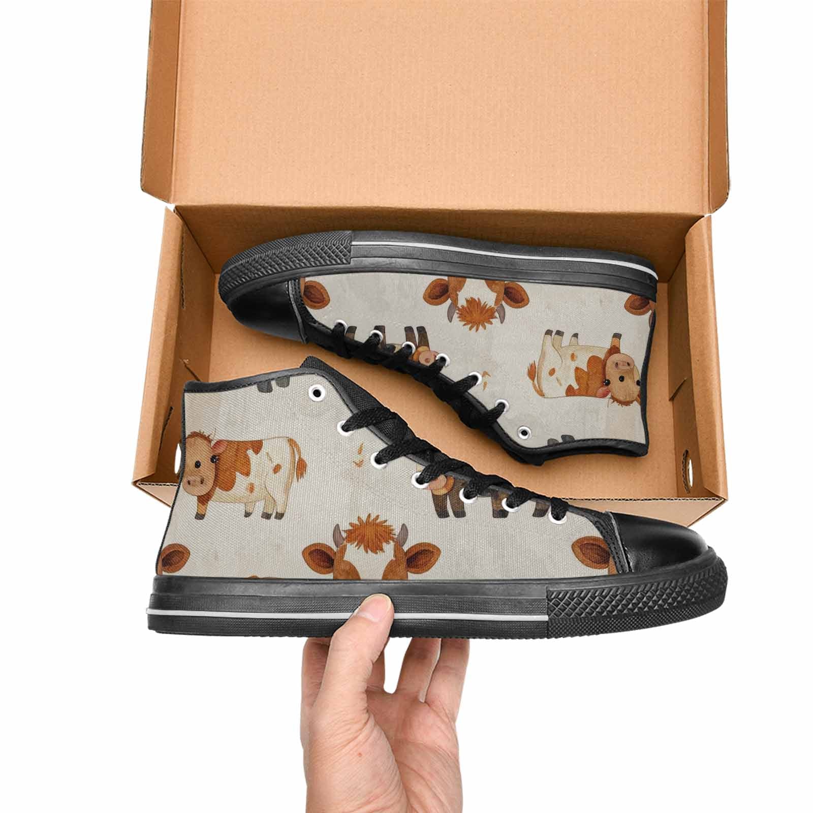 WOMEN'S Cow Animal Print High Top Canvas Neon Fantasy Shoes