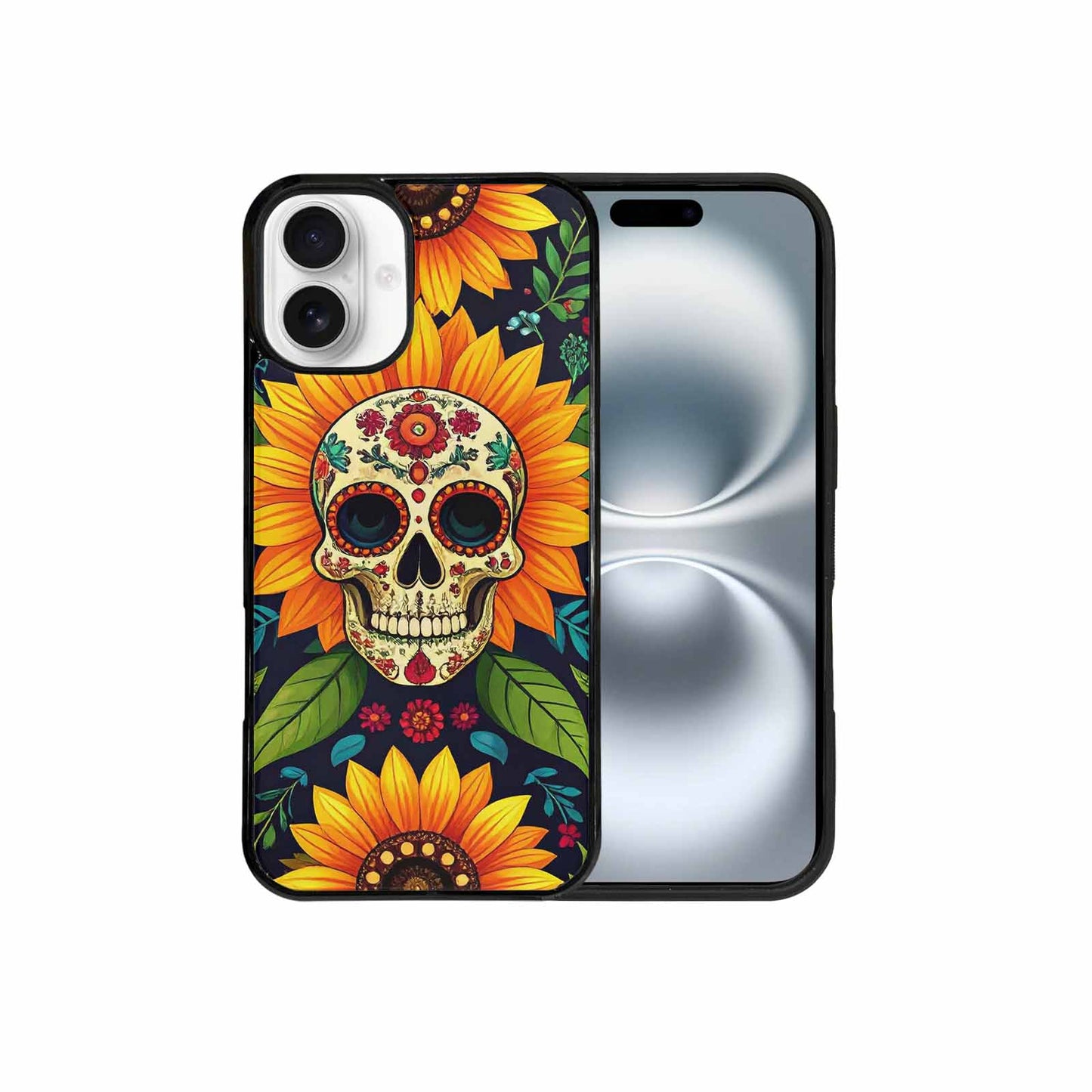 iPhone 16 Plus Case — Sunflowers And Skulls, Custom Designed Case Cover