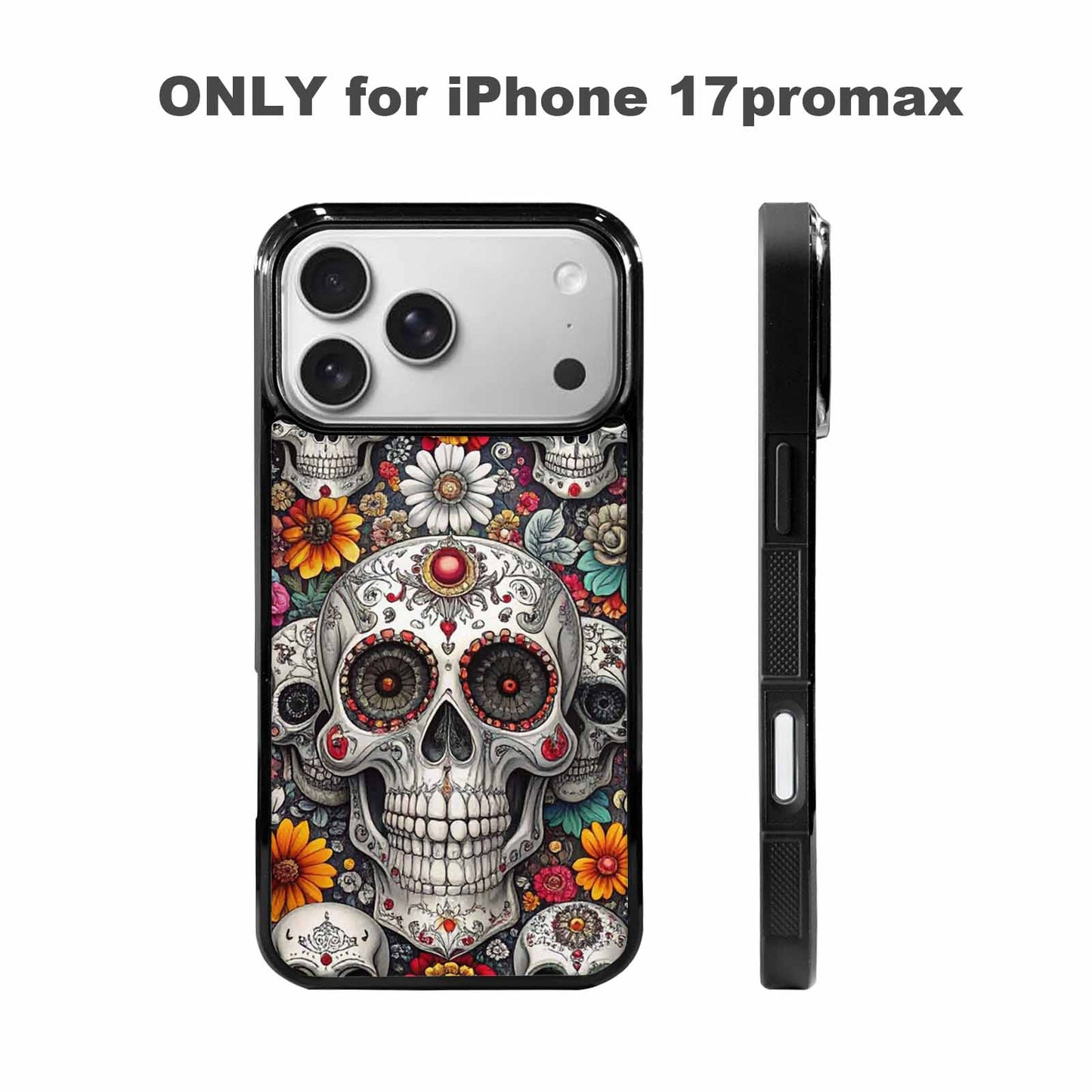 iPhone 17 Pro Max Case — Greyscale Black And White Gothic Skulls, Unique Phone Case Design