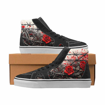 WOMEN'S Barbed Wire Black & Red Ink High Top Canvas Unique Print Grunge Custom Art Shoes