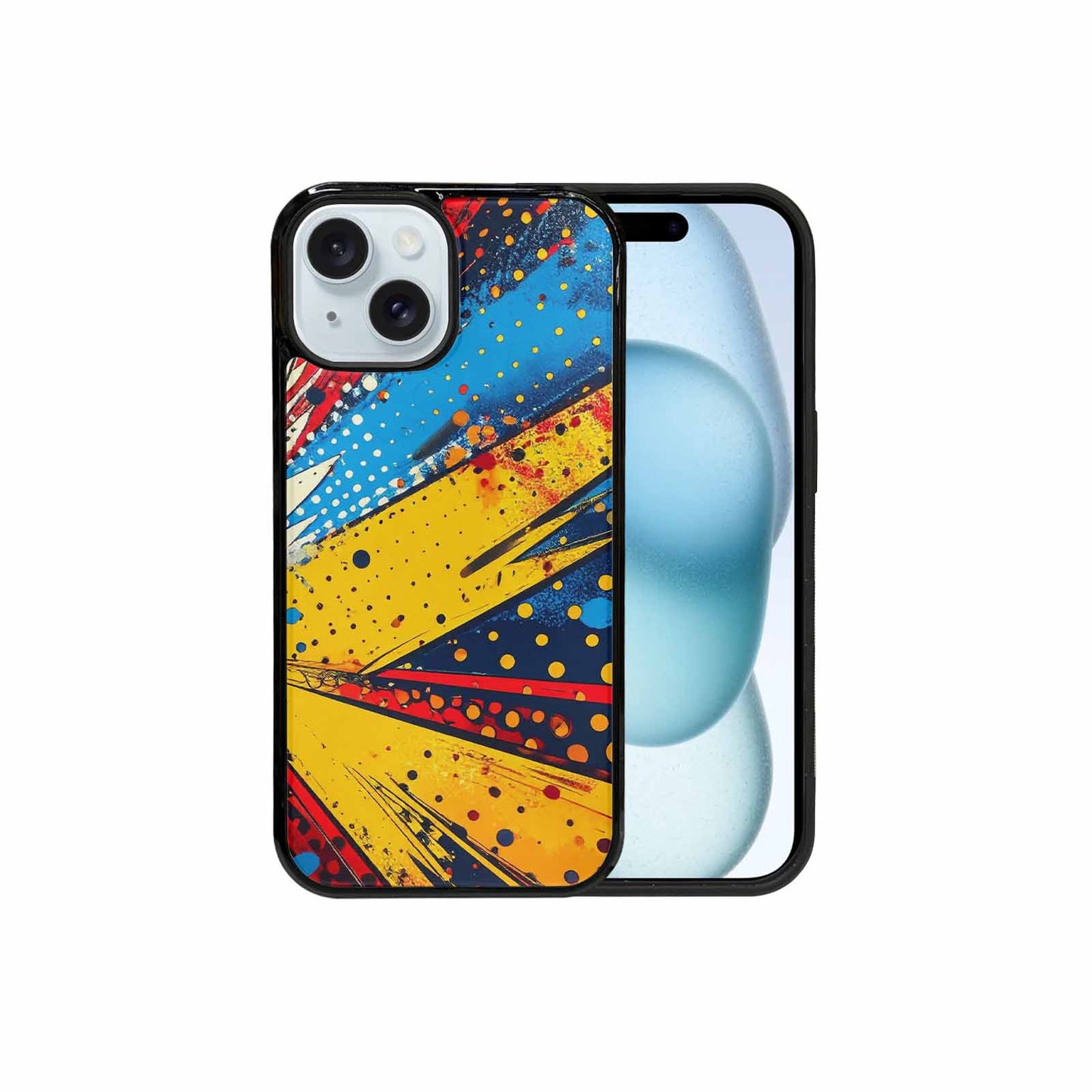 iPhone 15 Case — Comic Halftone Comic Bursts Pattern Hundreds, Unique Phone Case Design
