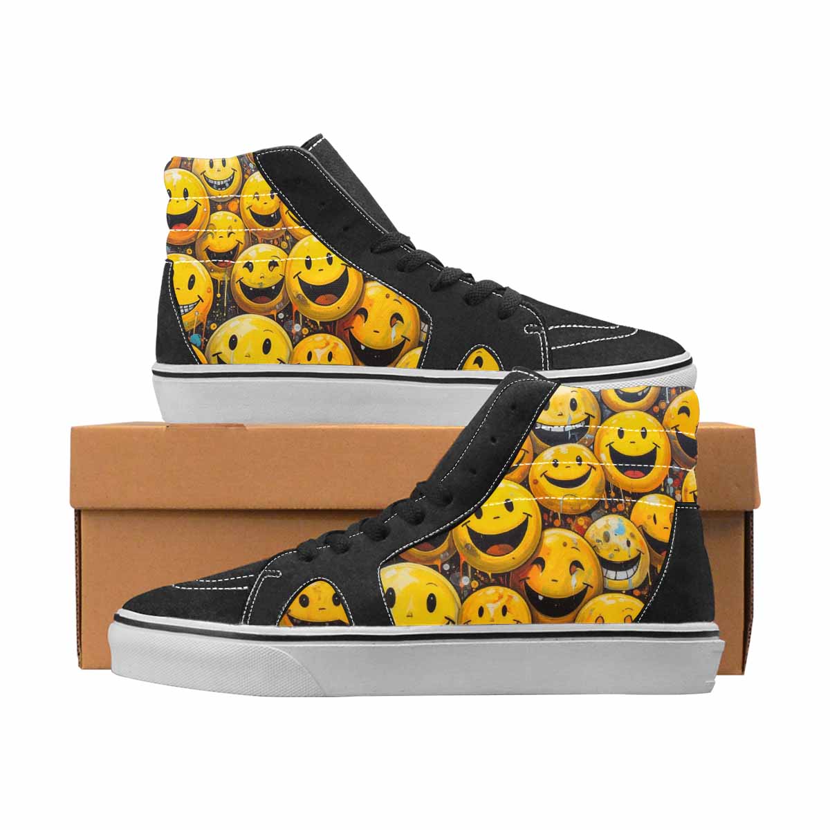 WOMEN'S Smiley Face Yellow High Top Canvas Made To Order Y2K Shoes