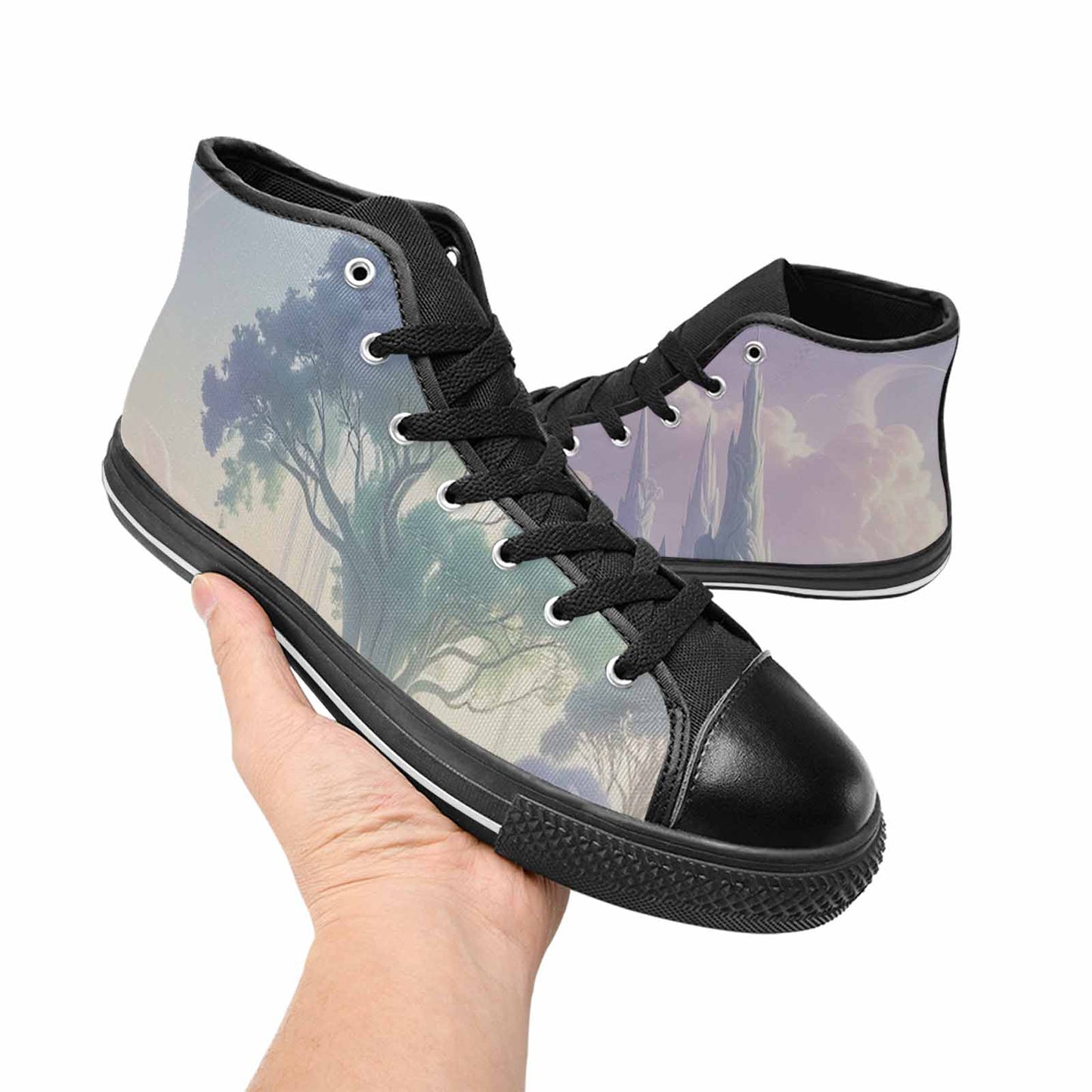 WOMEN'S Surrealist Dreamscape High Top Canvas Cottagecore Sneakers