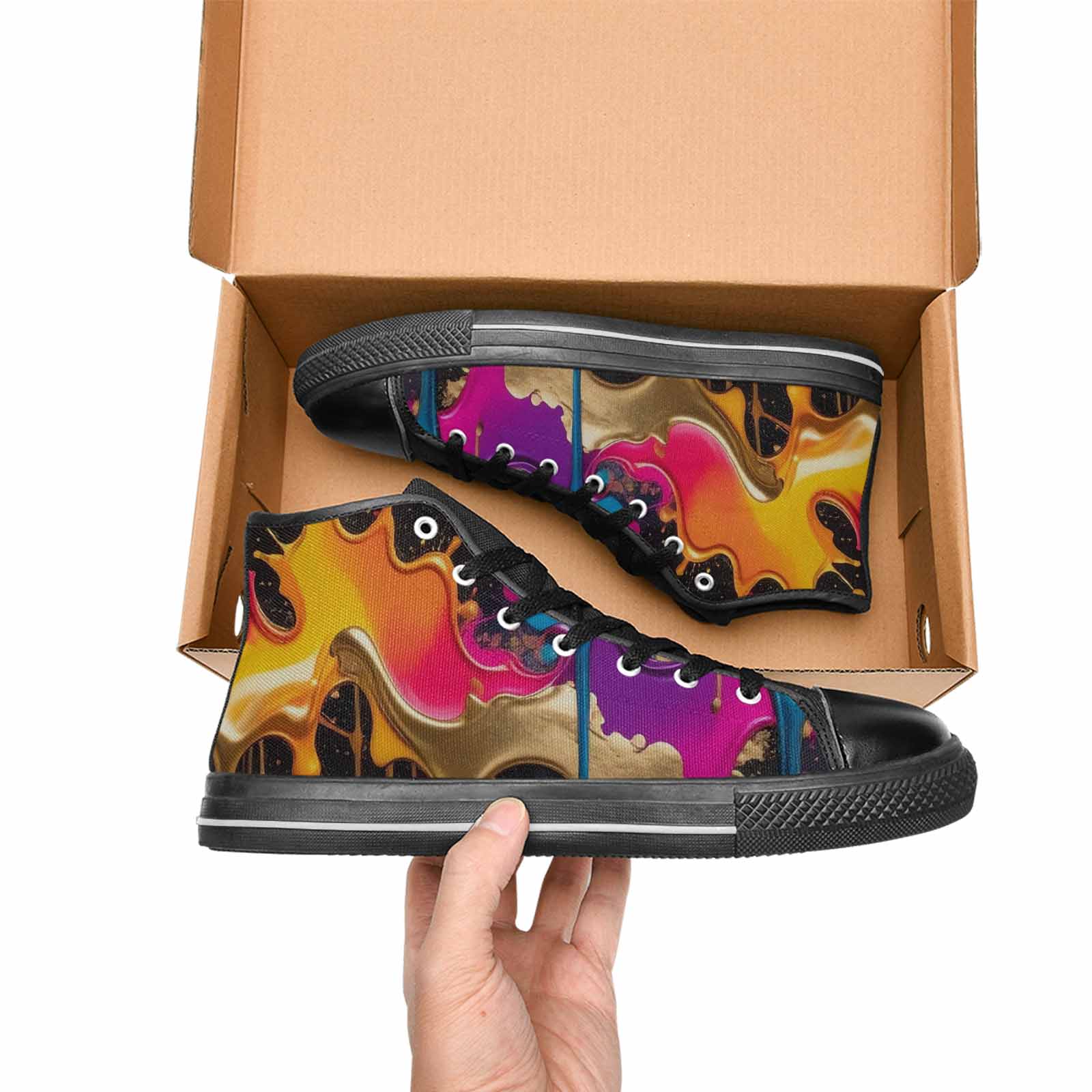 MEN'S Paint Splatter High Top Canvas Vibrant Chaos Custom Sneakers