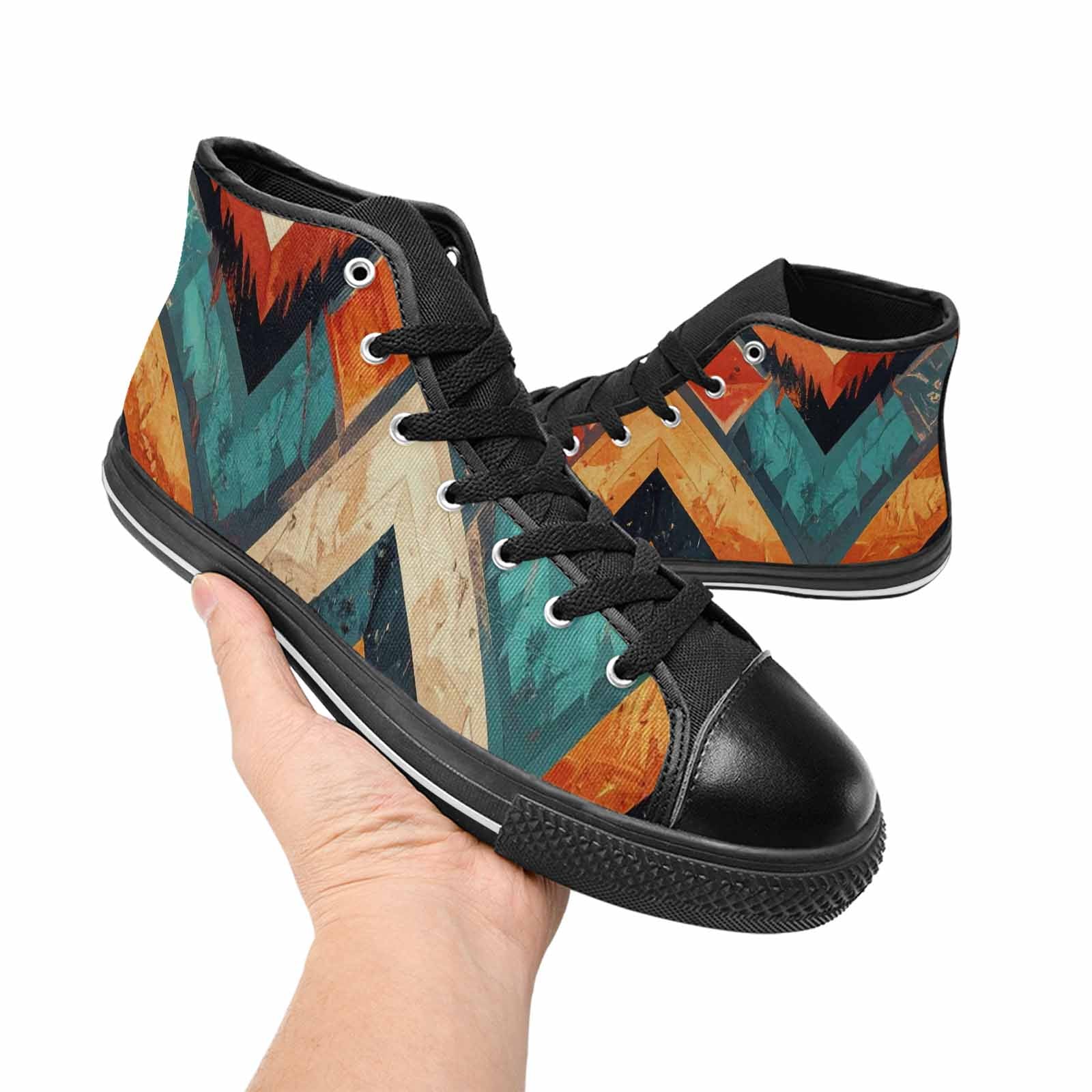 MEN'S Southwestern Geometric Diamond High Top Canvas Vibrant Chaos Sneakers