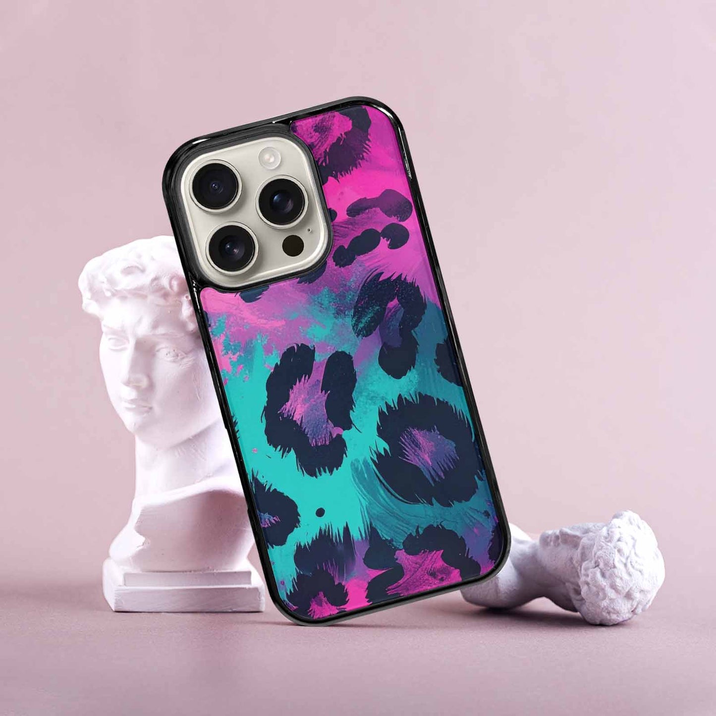 iPhone 16 Pro Case — Leopard Neon Pink Teal Airbrush, Custom Phone Case