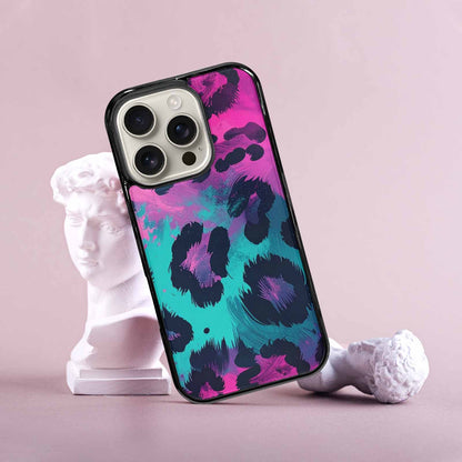 iPhone 16 Pro Case — Leopard Neon Pink Teal Airbrush, Custom Phone Case