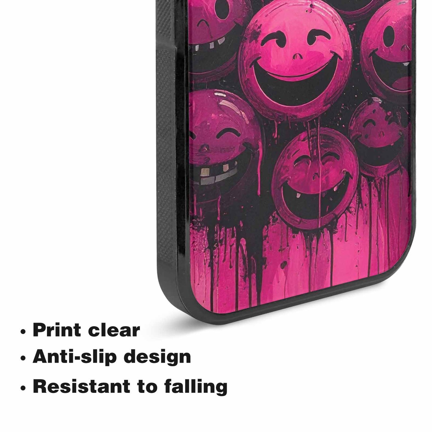 iPhone 15 Case — Melting Moon Smiley Black Pink Ink, Custom Printed Phone Case