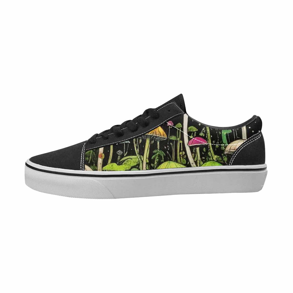 MEN'S Mushrooms Black & Green Ink Canvas Personalized Dreamcore Original Art Sneakers