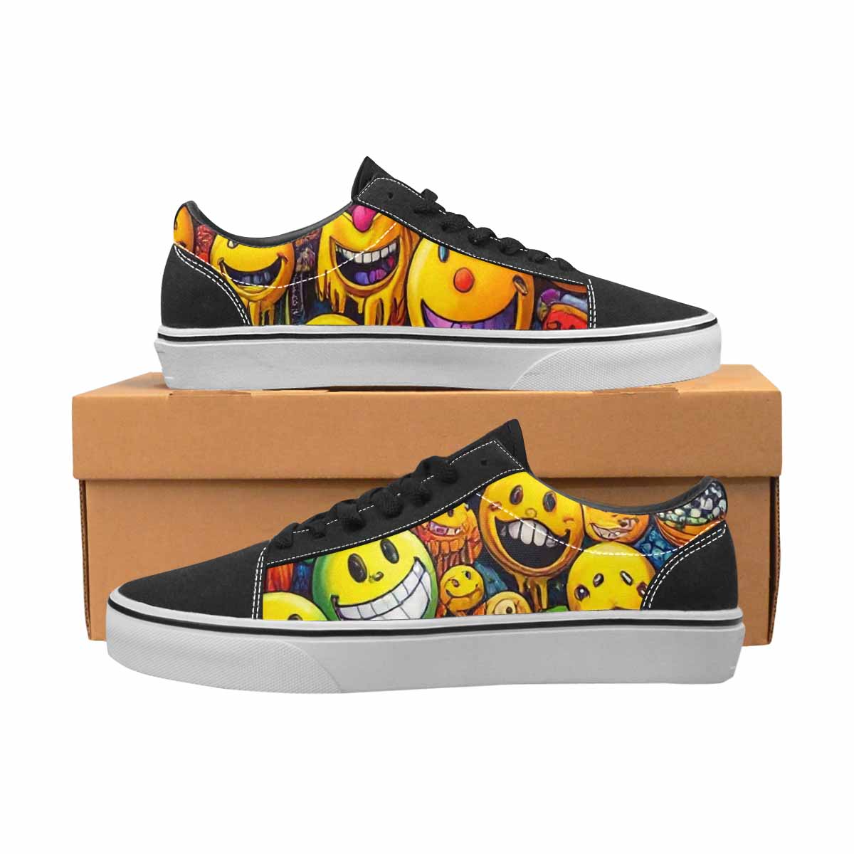 WOMEN'S Yellow Smiley Face Canvas Lace-Up Wallpaper Art Custom Sneakers