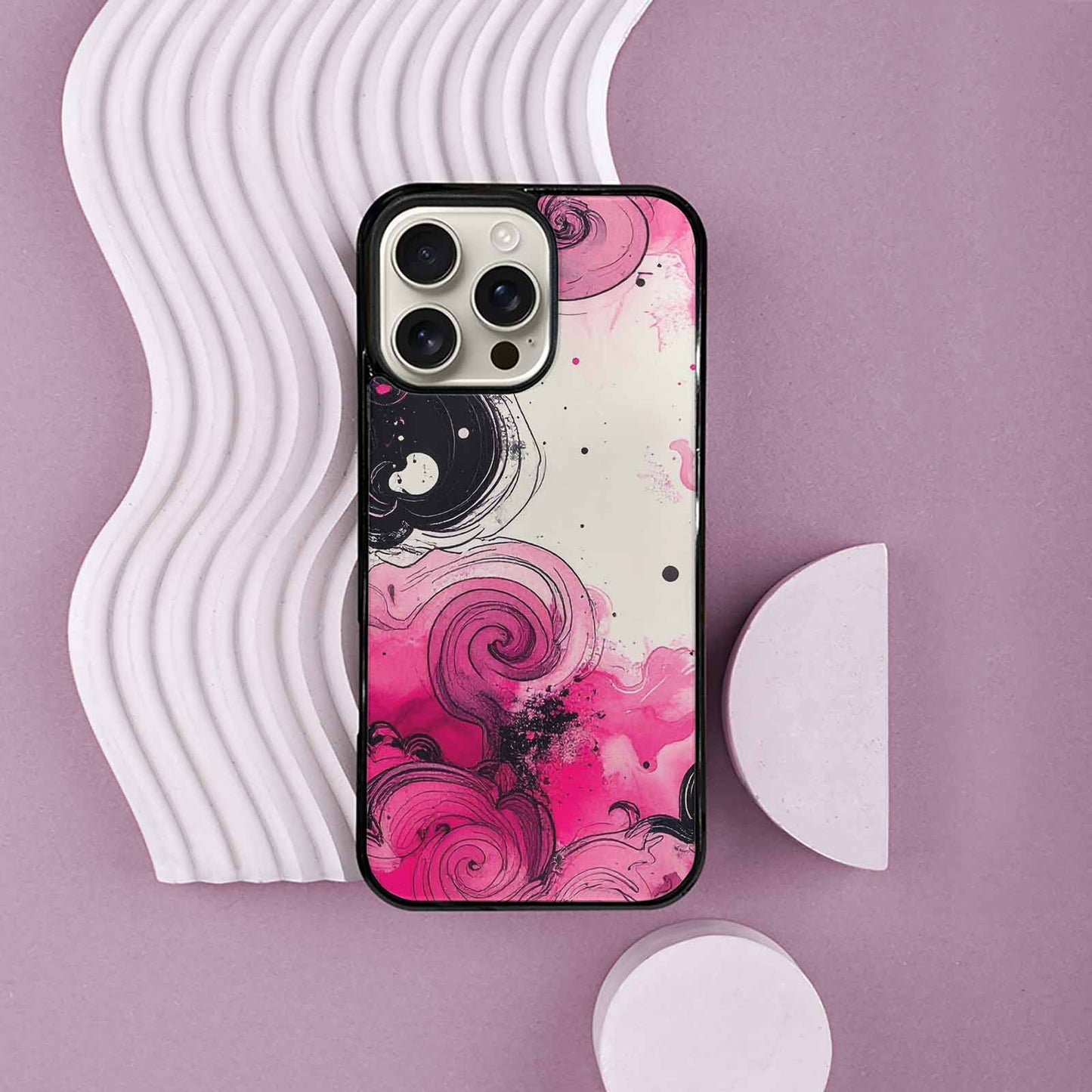 iPhone 16 Pro Max Case — Van Gogh Swirl Black Pink Ink, Custom Designed Case Cover