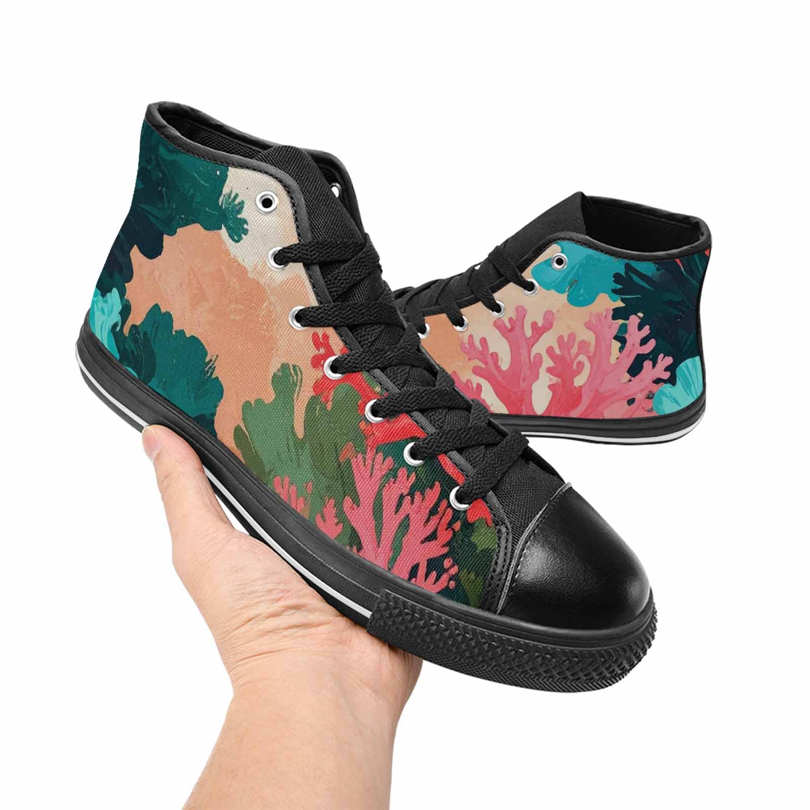 MEN'S Camo Coral Turquoise High Top Canvas Neon Fantasy Custom Sneakers