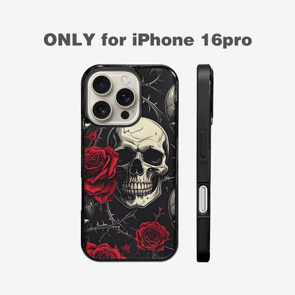 iPhone 16 Pro Case — Ornate Gothic Skulls Roses, Custom Printed Phone Case