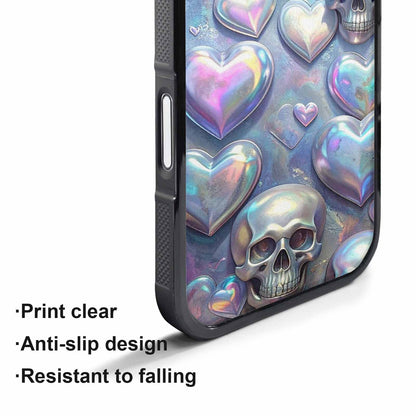 iPhone 17 Pro Max Case — Iridescent Hearts Skull Gothic Skulls, Customized Protective Case