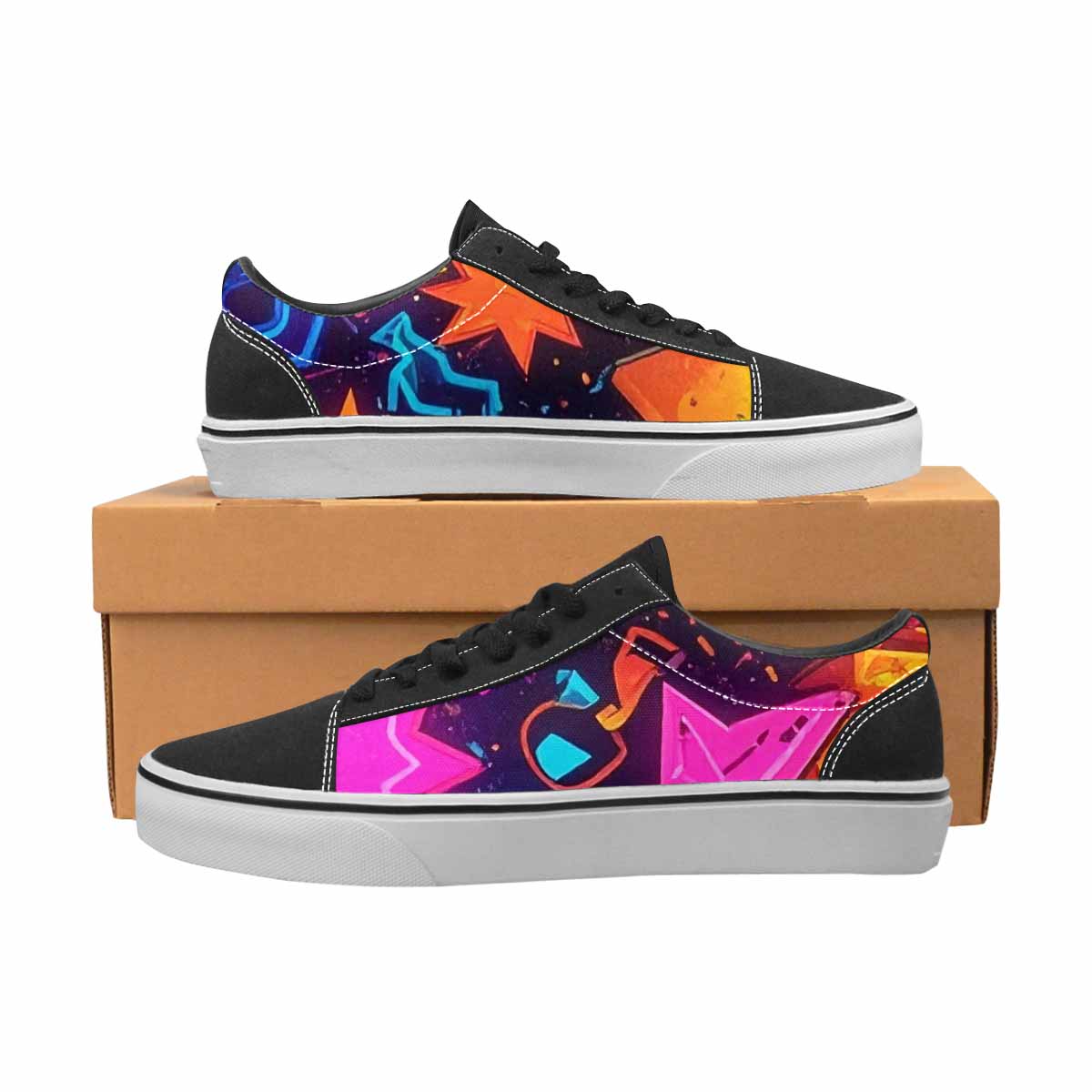 WOMEN'S 80s Retro Motif Lace-Up Canvas Vibrant Chaos Custom Sneakers