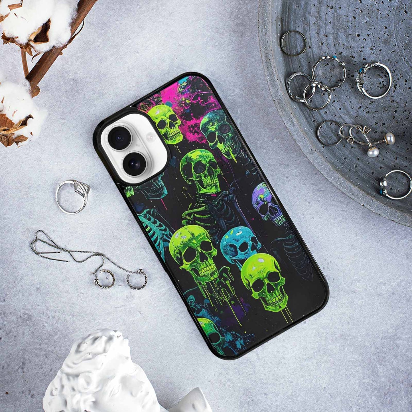 iPhone 16 Plus Case — Skeletons Neon Green Glowskele Ejt Personalized, Customized Protective Case