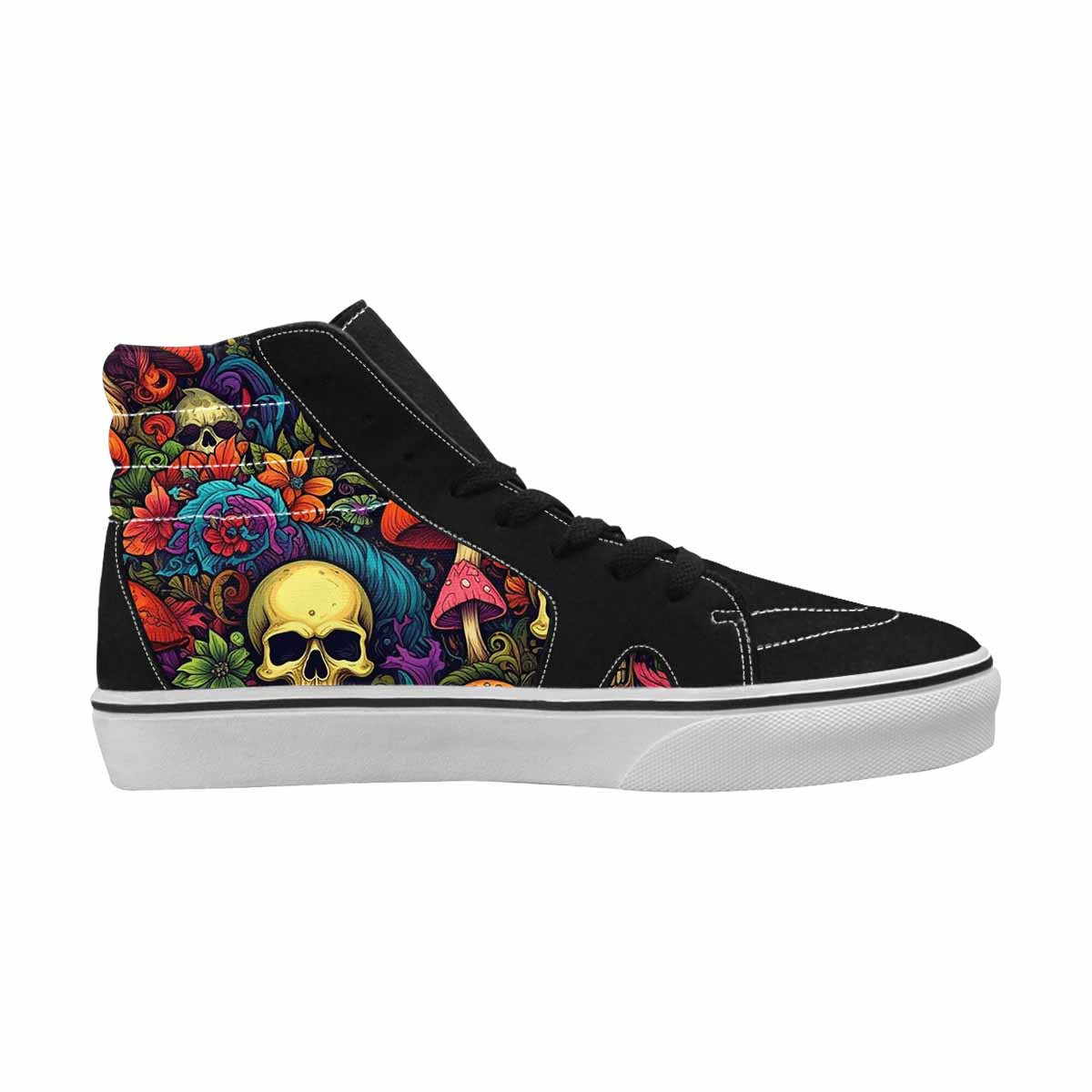 WOMEN'S Mushrooms And Skulls High Top Canvas Neon Fantasy Custom Shoes