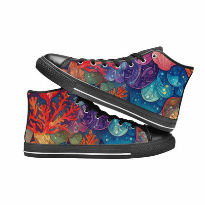 MEN'S Fish Scale Coral High Top Canvas Wallpaper Art Custom Sneakers