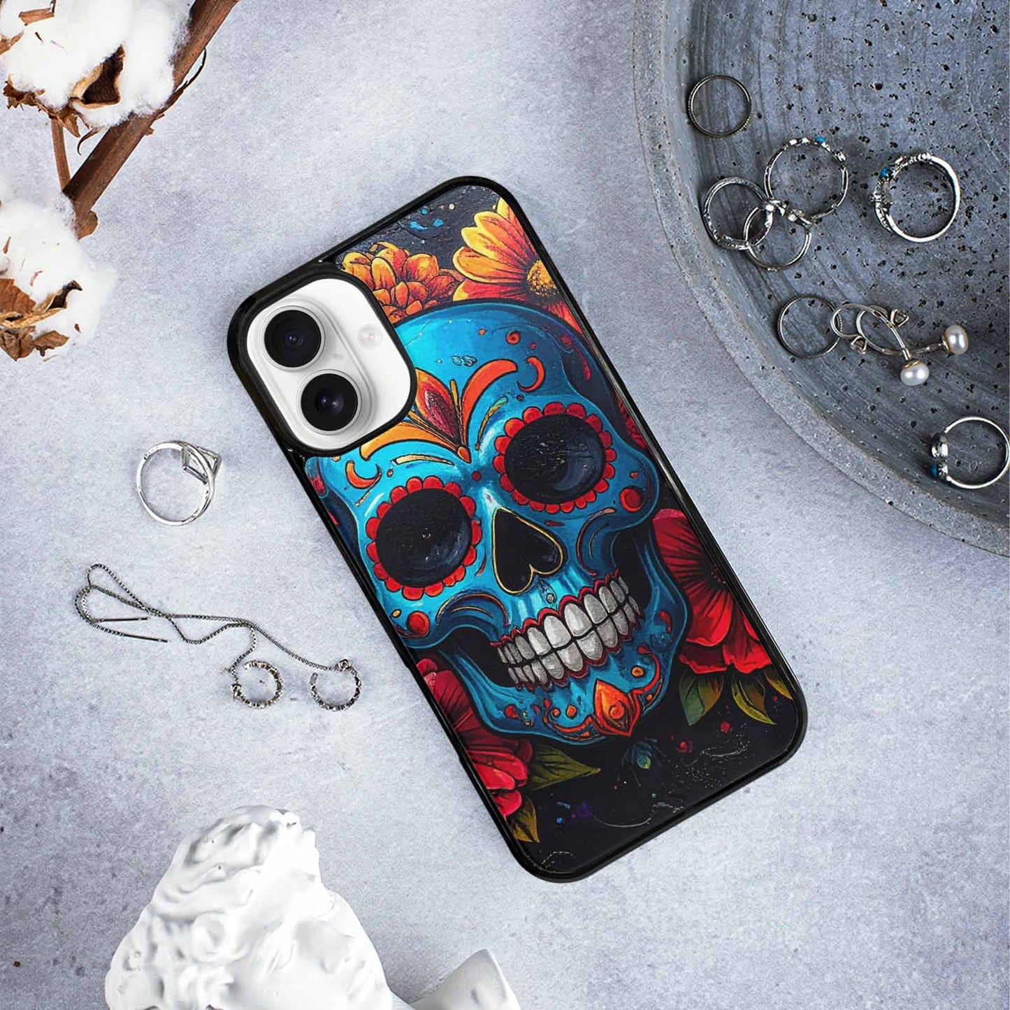 iPhone 16 Plus Case — Graffiti Skull Art Seamless Pattern Vibrant, Customized Protective Case