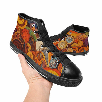 WOMEN'S Groovy 70S Peace High Top Canvas Dreamcore Custom Sneakers
