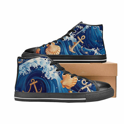 MEN'S Ocean Wave High Top Canvas Aesthetic Custom Sneakers