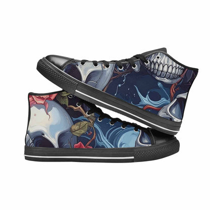 MEN'S Skulls Roses Chrome Airbrush High Top Canvas Dreamcore Custom Sneakers