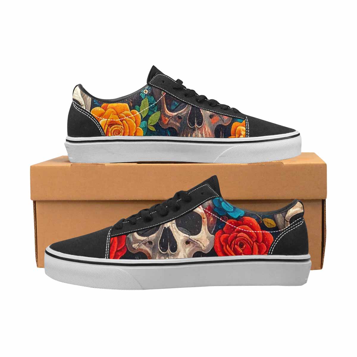 WOMEN'S Skull Roses Lace-Up Canvas Melting Art Sneakers