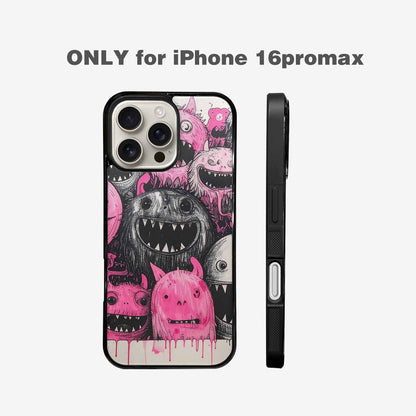 iPhone 16 Pro Max Case — Monsters General Black Pink Ink Cartoon, Custom Designed Case Cover